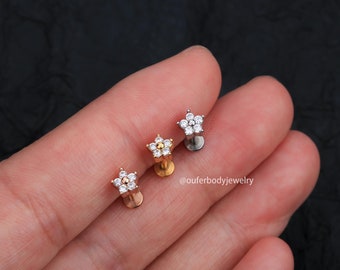 16G Tiny CZ Internally Threaded Flat Back Cartilage Stud/Tragus Stud/Conch Stud/Helix Stud/Labret Stud/Dainty Earrings/Gift For Her/Birthday