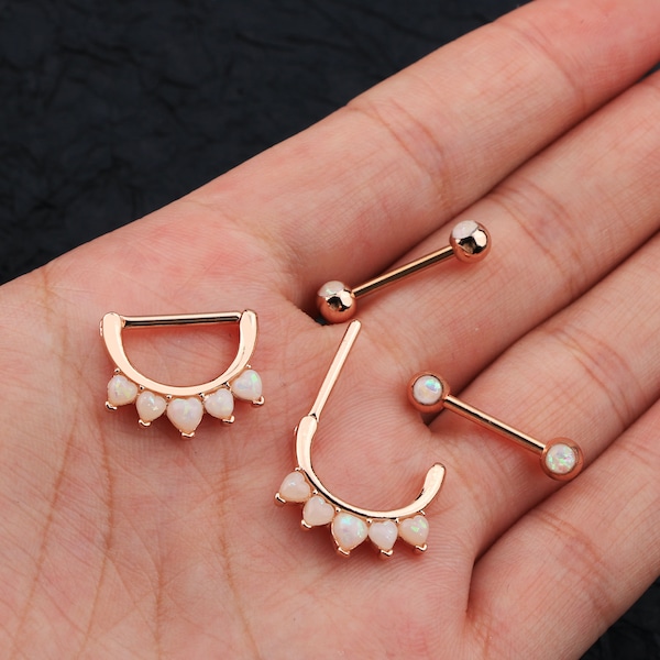 4pcs 14G Nipple Rings Rose Gold Heart White Opal Nipple Piercing Barbell/ Nipple Jewelry/ Nipple Shield/ Straight Barbells/ Barbell Piercing