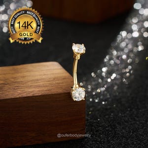 14K Solid Gold Prong CZ Belly Button Ring/Belly Barbell/Belly Jewelry/Belly Piercing/Navel Piercing/Curved Barbell/Navel Jewelry/Gift