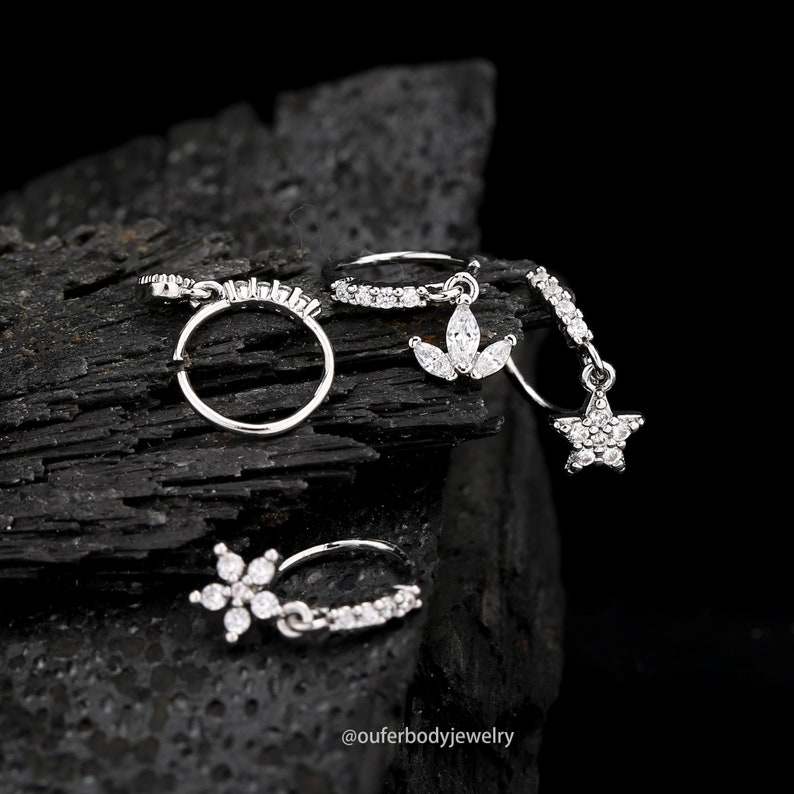 20G hängande näsring/hjärta/blomma/krona/stjärna örhängen/tornörhängen/helixring/hängande cz-ringar/näspiercing/näsborresmycken/presentset bild 7