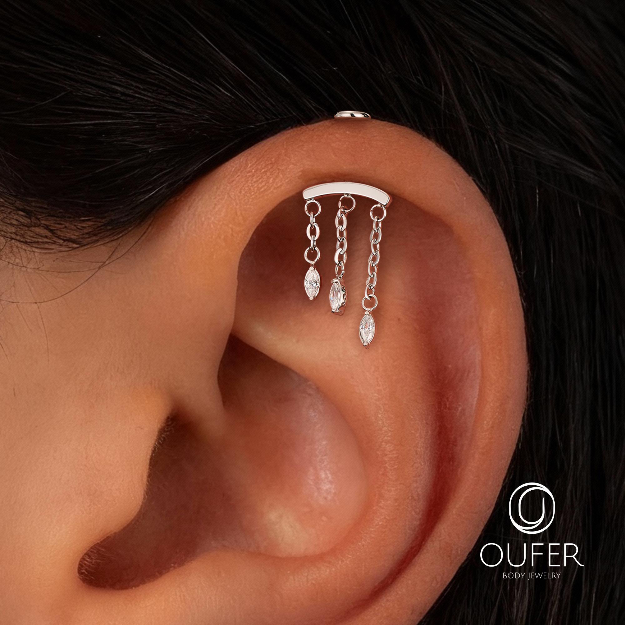16G Marquise CZ Vertical Helix Chain Earring, Hidden Rook Piercing ...