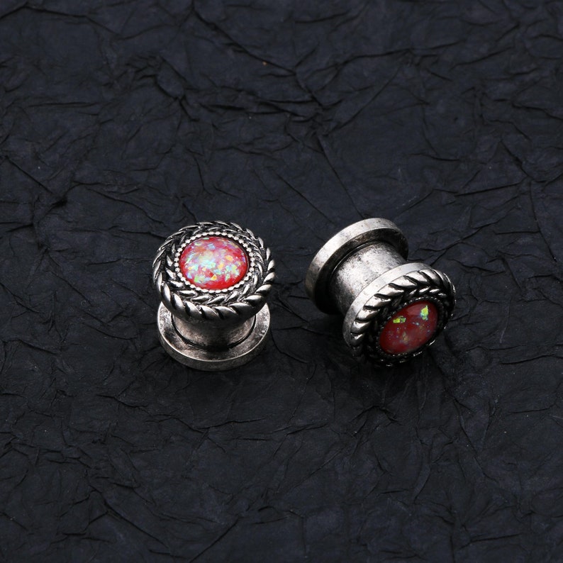 Burnished Olive Branch Ear Plugs GreenBlue PurpleOpal Stainless Steel Screw Fit Ear Expander