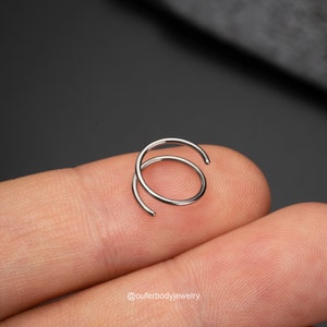 20G Implant Titanium Double Hoop Nose Ring Single Pierced/Silver Gold Black Nose Hoop/Spiral Hoop Earring/Nose Piercing/Twiste Piercing Hoop Silver