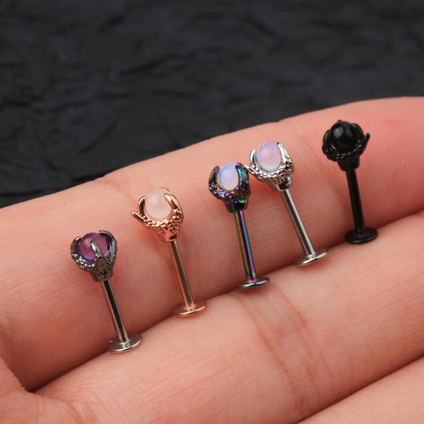 16G Drachen Klauen Opalite Labret Ring/ Edelstahl Lippe Bolzen/ Außen Gewinde Piercing Bolzen/ Labret Schmuck/ Labret Piercing/ Halloween