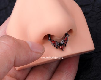 16G Bat Halloween Septum Ring/Daith Hoop/Conch Hoop/Tragus Hoop/Helix Hoop/Spooky Jewelry/Hoop Earrings/Cartilage Earrings/Gift for her