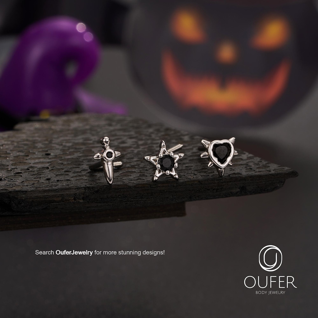 3PCS 20G Gothic Nose Stud Set – Black Zircon Thorn Sword, Star & Heart | L-shaped Halloween Nose Rings | Spooky Cute Nostril Jewelry Gift - Etsy Japan
