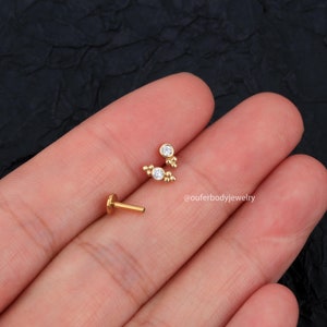 14K Gold CZ Beads Threadless Push Pin Labret Stud/Nose/Tragus/Cartilage/Conch/Helix Piercing/earlobe studs/Threadless end/Flat Back earrings image 8