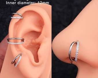16G 18G CZ Double Hoop Septum Ring/Nose Ring/Cartilage Earring/Conch Hoop/Daith Hoop/Tragus Hoop/Helix Hoop/Gift For Her/Minimalist Earrings