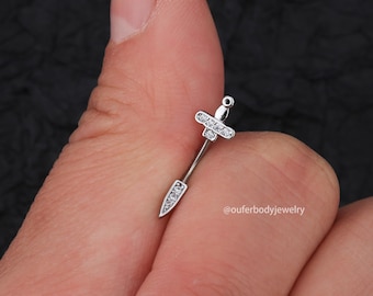 16G Dagger Eyebrow Ring/Rook Barbell/Curved Barbell/Rook Earring/Rook Piercing/Eyebrow Piercing/Cartilage Piercing Jewelry/Gift For Her