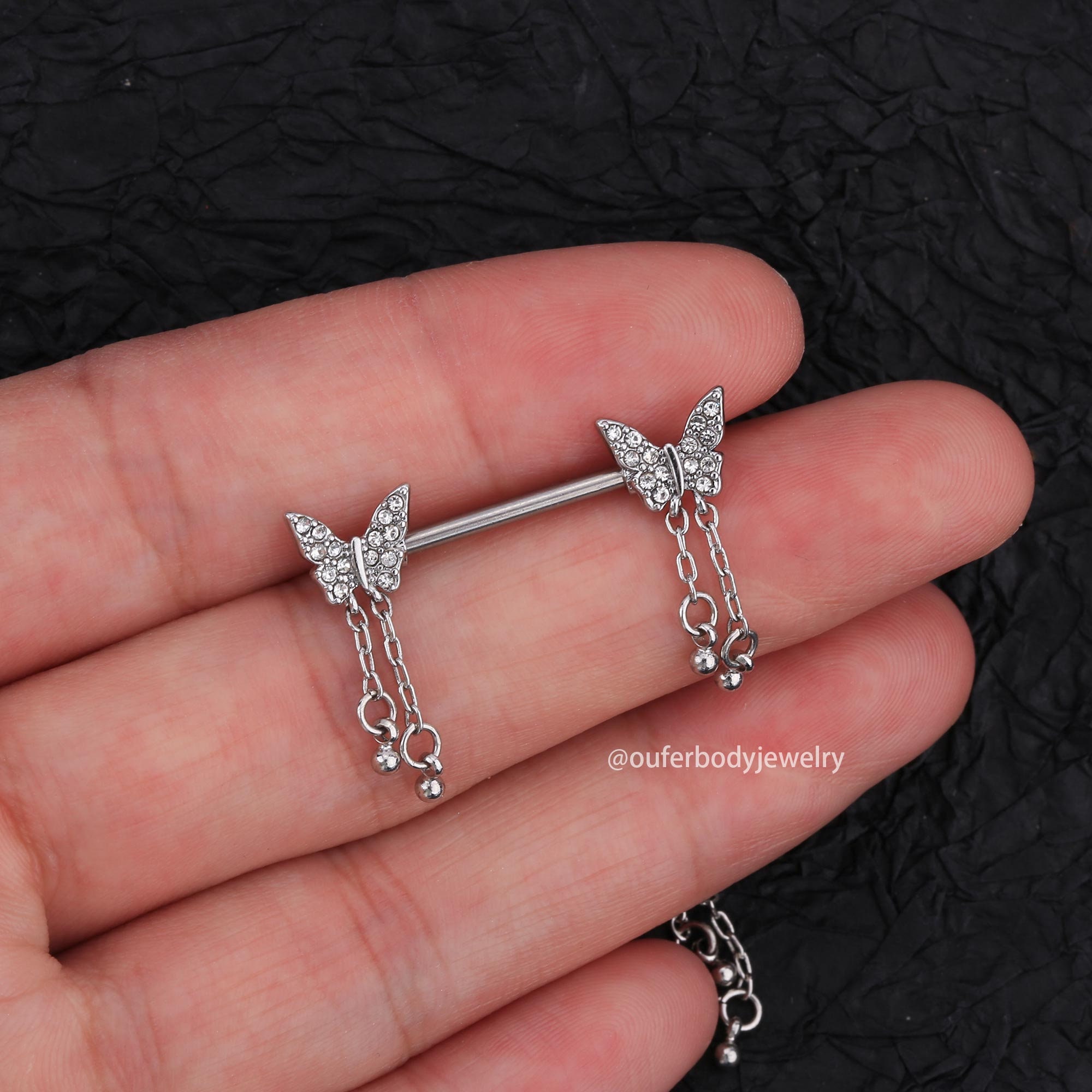 Faux Piercing Téton Papillons Bleu Femme - Charme éclatant