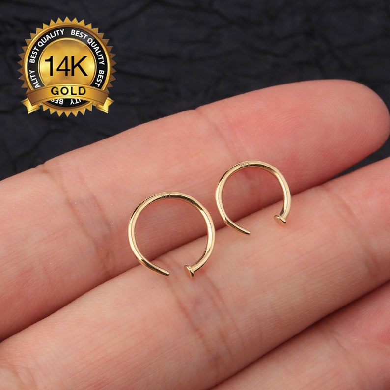 Cerchio per naso in oro massiccio 14K/Anello per naso piccolo e sottile/Cerchio per anello per naso in argento/18g 20 Gauge Piccoli anelli per naso/Aderenza perfetta/Gioielli per piercing al naso Regolabili immagine 1