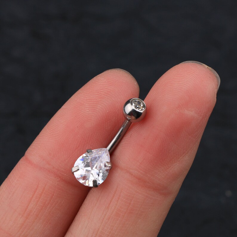 14G Stainless Steel Belly Ring/ Teardrop CZ Belly Button Etsy