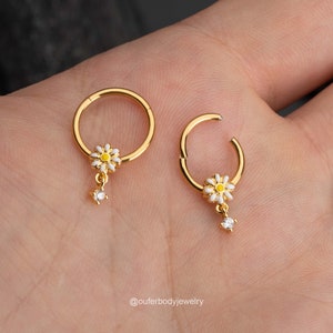 16G Daisy Sunflower Dangle Septum Ring/Daith Earring/Cartilage Hoop/Helix Hoop/Tragus Hoop/Cartilage Earring/Conch Hoop/Minimalist Earrings