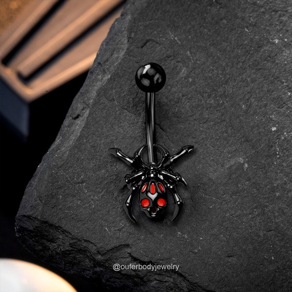 14G Black Spider Belly Button Ring halloween Navel Jewelry belly