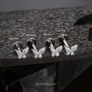 16G 18G Papillon sans fil Push-In Labret / Tragus / Cartilage / Conque / Goujon d'hélice avant / Piercing de nez / Boucle d'oreille à dos plat Argent Or image 4