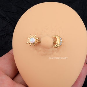 Sun & Moon Opal Nipple Ring/Nipple Barbell/Nipple Jewelry/Nipple Piercing/Sexy Body Jewelry/Barbell Piercing/Celestial Jewelry/Birthday Gift Gold