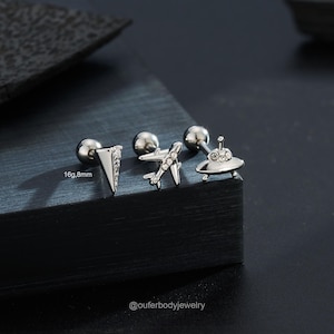 3PCS 16G Space Crafts Cartilage Studs/Lobe Earrings Stud/Space Ship Studs/Tragus Studs/Daith Stud/Helix Studs/Conch Studs/Mother's Day Gift