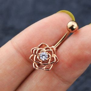 14ga 316L Stainless Steel CZ Filigree Belly Button Ring/Navel Ring/Belly Jewelry/Belly Piercing/Floral Belly Button Jewelry/Gift For Her