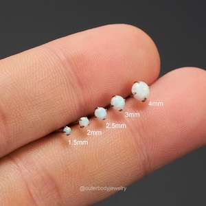 16/18/20G Titanium Threadless Prong Opal Stud/Tiny Silver Cartilage Stud/Push Pin Labret Stud/Nose Piercing/Tragus/Conch/Flat back Earring