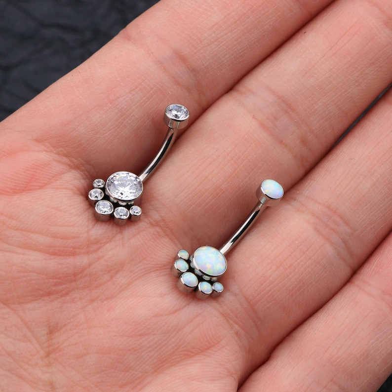 14G Titanium Navel Ring CZ and Opal Paw Belly Button Etsy