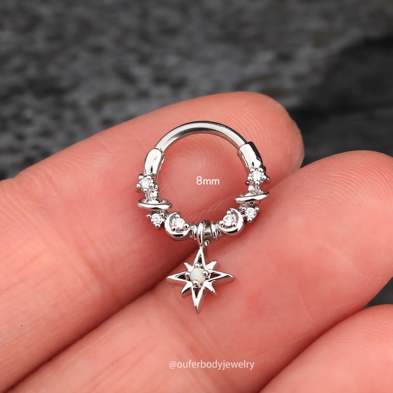 16G Star/Moon/Planet Dangle Septum Ring/Daith Earrings/Helix Hoop/Septum Clicker/Septum Jewelry/Silver Septum/Tragus/Conch Hoop/Gift for her zdjęcie 8