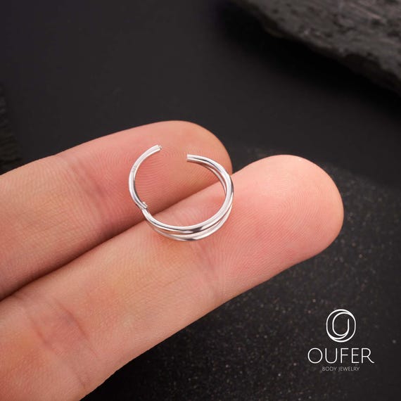 キルティング ダブルフープ 925スターリングシルバー 16G ダブルフープ軟骨ピアス/ヘリックス