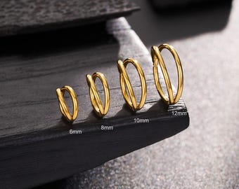 Aro doble para nariz de oro de 16/18/20 g: piercing para cartílago, caracola, daith, trago, hélix, lóbulo, 5-12 mm. Regalo perfecto.