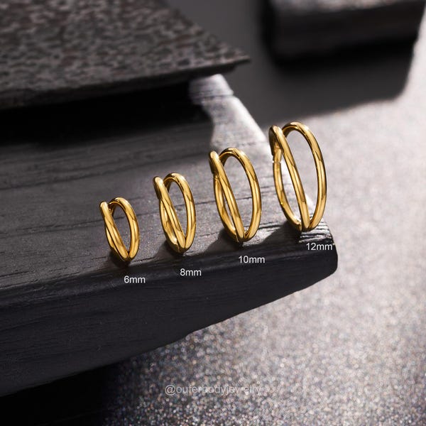 16G/18G/20G Double Hoop Nose Ring – Gold Cartilage, Conch Piercing, Daith Ring, Tragus, Helix Hoop, Earlobe Earrings, 5-12mm, Perfect Gift
