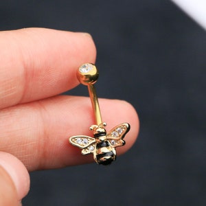 14G Bee Belly Button Ring/CZ Belly Jewelry/Navel Ring/Navel Piercing/Belly Ring/Belly Piercing/Gold Belly Ring/Navel Jewelry/Birthday Gift image 2