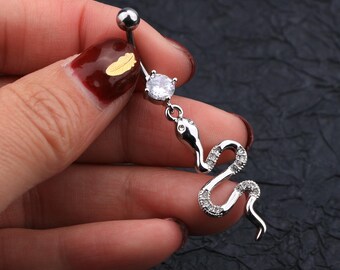 Adramata 3Pcs 14G Snake Belly Button Rings Silver Rose Gold Stainless Steel Clear CZ Navel Rings Belly Rings Belly Body Piercing Jewelry