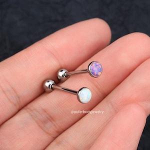 14G Titanium Flat Opal Top Tongue Piercing Ring/Tongue Barbell/Tongue Jewelry/Opal Jewelry/Tongue Ring/Barbell Piercing/Gift For Her