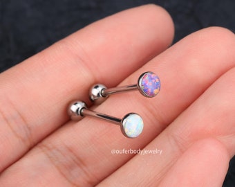 14G Titanium Flat Opal Top Tongue Piercing Ring/Tongue Barbell/Tongue Jewelry/Opal Jewelry/Tongue Ring/Barbell Piercing/Gift For Her