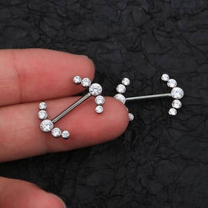 2Pcs 14G Titanium Nipple Rings/ Nipple Jewelry/Nipple Piercing/CZ Cluster Nipple Ring/Internally Threaded Nipple Barbell/Sexy Body Jewelry