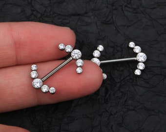 2Pcs 14G Titanium Nipple Rings/ Nipple Jewelry/Nipple Piercing/CZ Cluster Nipple Ring/Internally Threaded Nipple Barbell/Sexy Body Jewelry