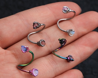 16G S-Shape Opal Helix/Spiral Earrings/Lip Ring/Cartilage/Navel Ring//Belly Button Ring/Conch Earring/Conch Jewelry/Minimalist Earrings