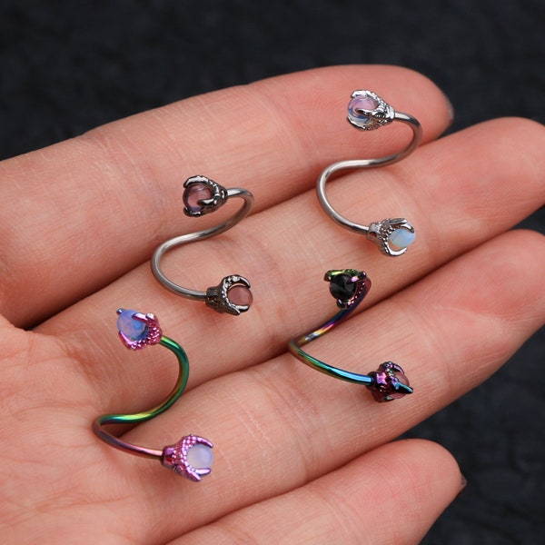 16G S-Shape Opal Helix/Spiral Earrings/Lip Ring/Cartilage/Navel Ring//Belly Button Ring/Conch Earring/Conch Jewelry/Minimalist Earrings