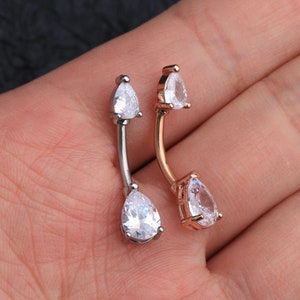 14G 316L Stainless Steel Crystal Belly Button Ring/ Silver/ Rose Gold Navel Ring/Belly Button Piercing/ Belly Button Ring/ Dainty Navel Ring image 7