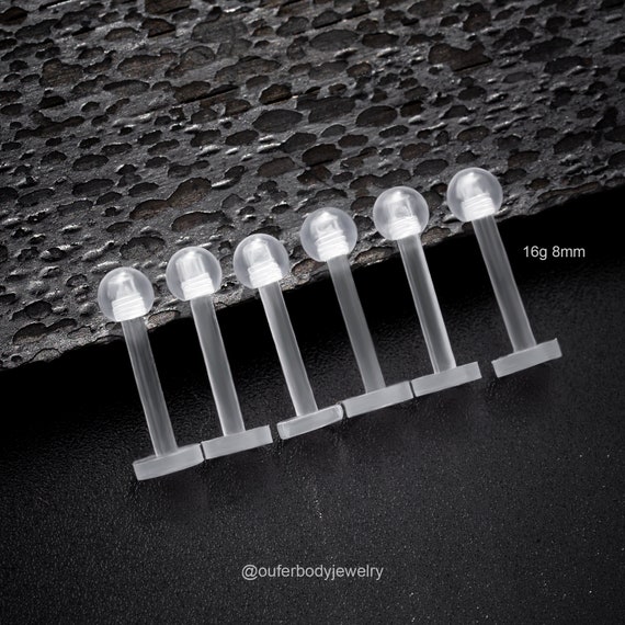 2 Piercing Lingua Trasparenti Con Barra Flessibile - 16mm, Bioplast Anallergico - Foto 2
