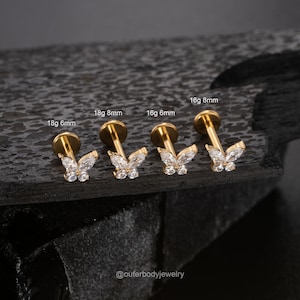 16G 18G Threadless Butterfly Push-In Labret/Tragus/Cartilage/Conch/Forward Helix Stud/Nose Piercing/Push Pin Flat Back Earring Silver Gold zdjęcie 5