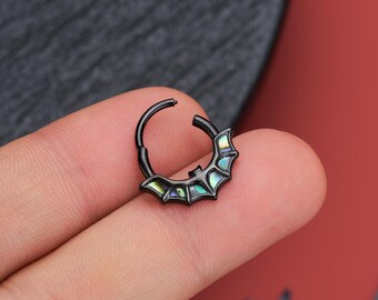 Bague Septum En Acier Chirurgical – Charnière, Ornée D’une Chauve-souris Et D’ormeau, 8 Mm, Jauge 16G