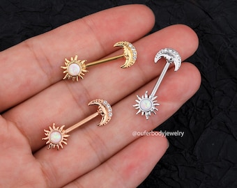 Sun & Moon Opal Nipple Ring/Nipple Barbell/Nipple Jewelry/Nipple Piercing/Sexy Body Jewelry/Barbell Piercing/Celestial Jewelry/Birthday Gift