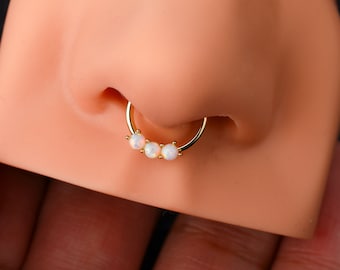 16G Nez et Cartilage Hoop avec Sparkling Opal Gems/Dainty Daith Hoop, Anneau de nez, Segment articulé, Cartilage Piercing, Septum Clicker Hoop