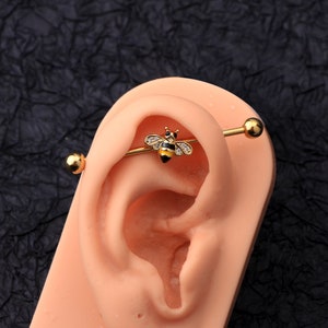 14G Golden Bee Industrial Barbell/Industrial Piercing Jewelry/Scaffold Piercing/Industrial Earrings/Piercing Jewelry/Industrial Barbell