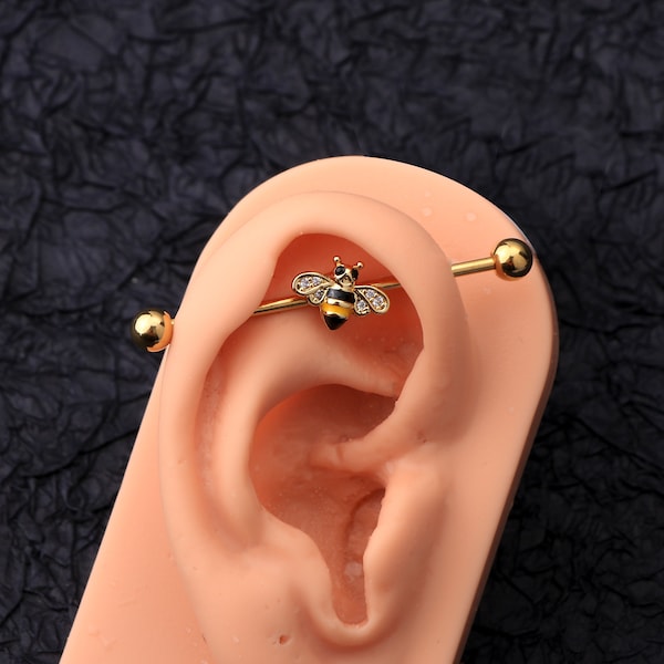 14G Golden Bee Industrial Barbell/Industrial Piercing Schmuck/Gerüst Piercing/Industrielle Ohrringe/Piercing Schmuck/Industrial Barbell