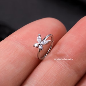 18G 20G Butterfly CZ Nose Ring/Nose Hoop/Helix Hoop Earring/Cartilage Earring/Conch/Tragus/Rook Hoop Earring/Silver Nose Ring/Gold Earrings Silver