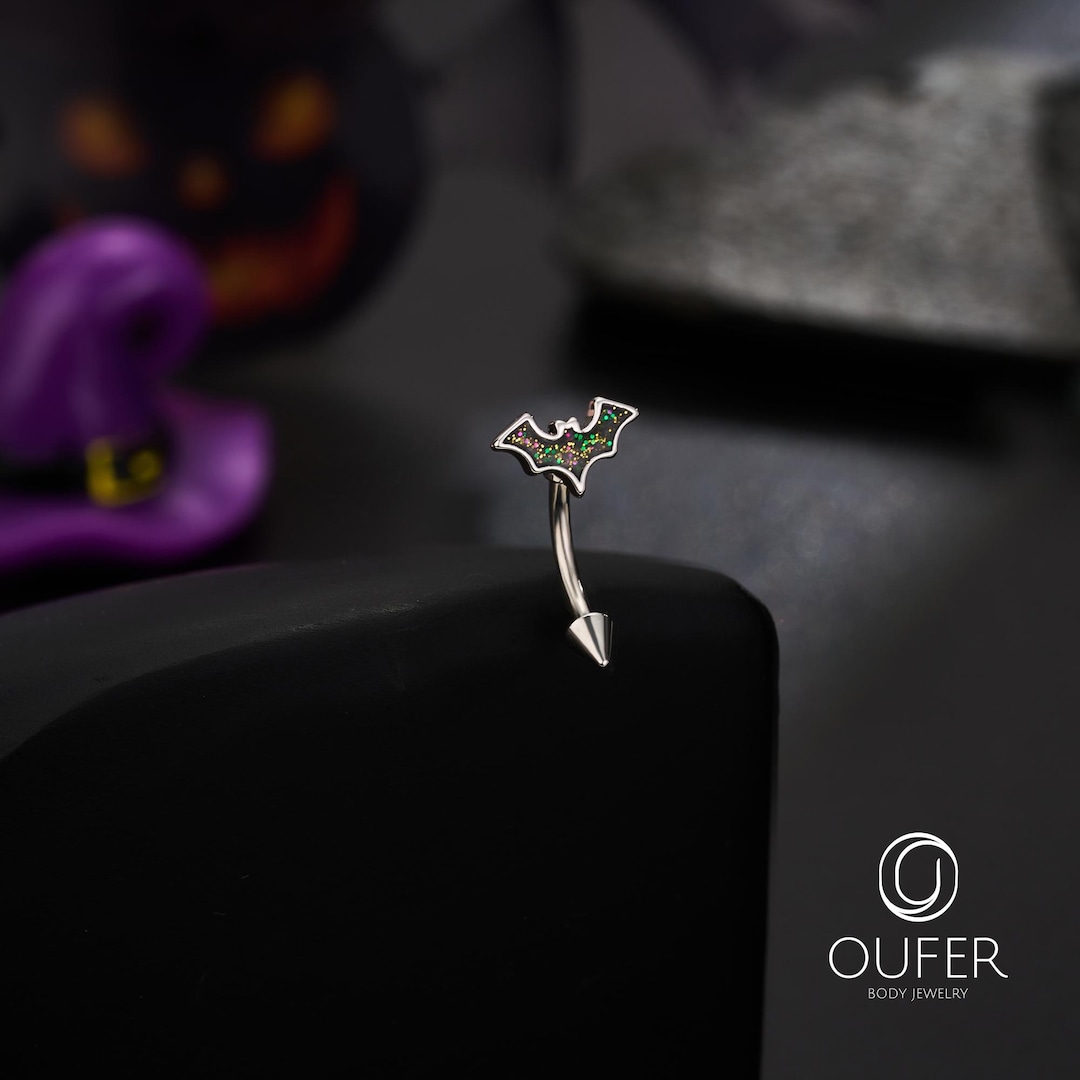 Halloween Rook 1PCS 16G Halloween Sparkly Glitter Bat Spike Rook Earrings/eyebrow ...