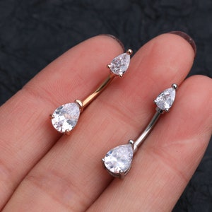 14G 316L Stainless Steel Crystal Belly Button Ring/ Silver/ Rose Gold Navel Ring/Belly Button Piercing/ Belly Button Ring/ Dainty Navel Ring image 3