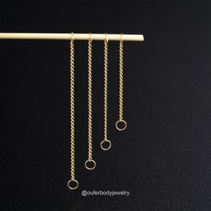 14K Solid Gold Dangle Chain Attachement/Double Chain Piercing/Gold Cartilage Chain/Linking Chain Connector/Loop Chain Earring 20,25,30,35mm image 7