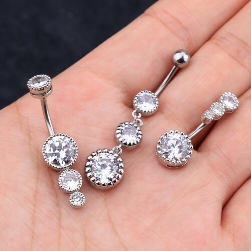5PC Dangle Belly Button Rings/ CZ Navel Piercing/ Belly Etsy