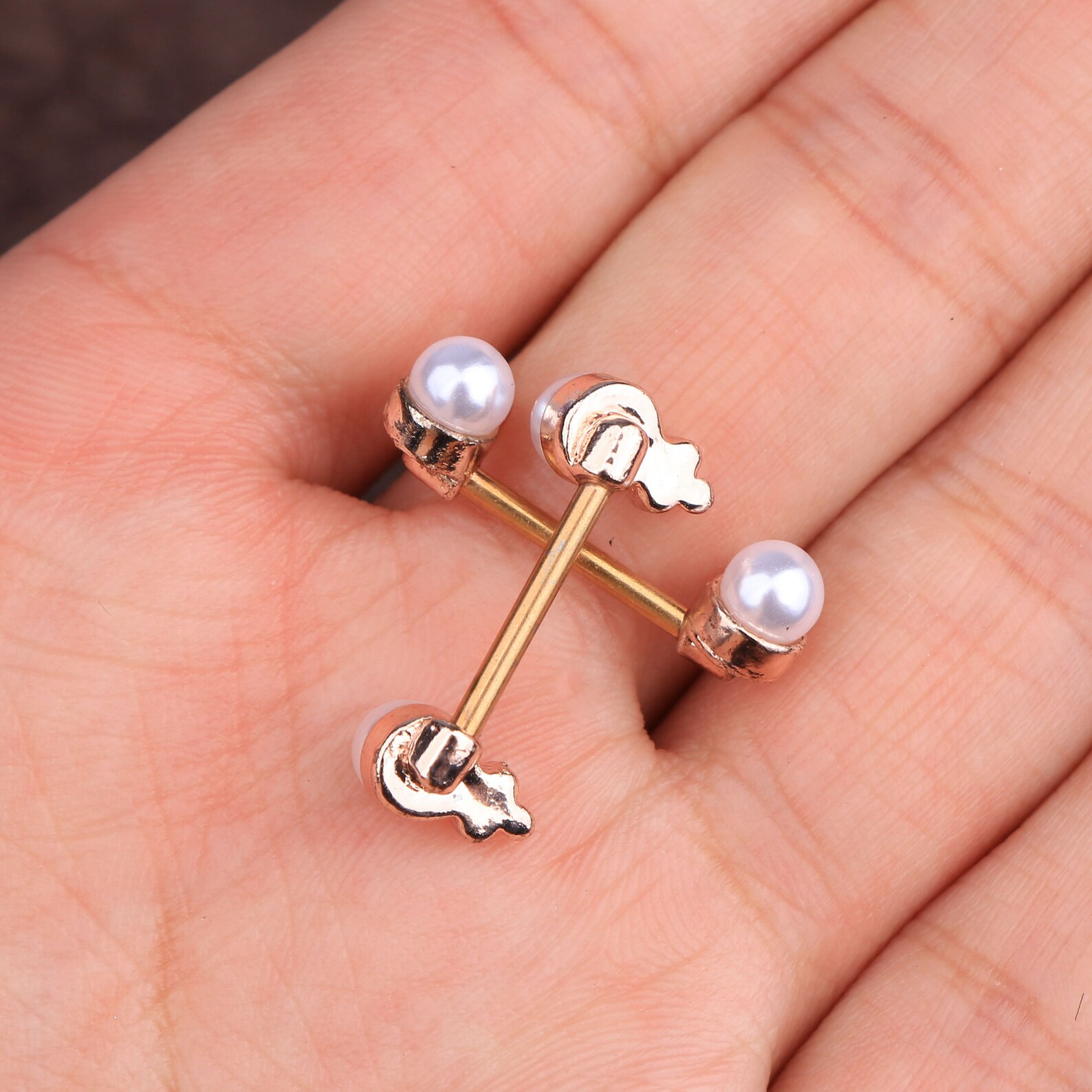2PCS 14G White Pearl Cute Nipple Rings/ Nipple Barbells/ Body Etsy